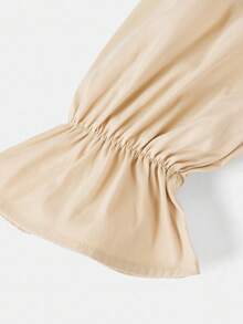 SHEIN Ruffled Collar Lantern Sleeve Casual Versatile Apricot Shirt For Teen Girls, Elegant Palace Style Apricot Shirt Fall Winter - Apricot - View 5
