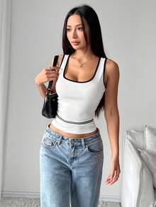 Franclia 女装内衣 女式上衣 白色上衣 黑色滚边 夏季上衣 夏季 夏季上衣 沙滩度假 可爱上衣 - 白色 - 查看 5