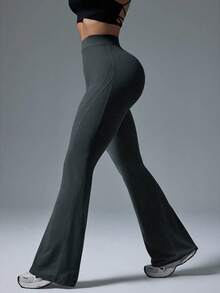 Gameset SHEIN Sport Women's Fashion Casual High Waisted Solid Color Flared Pants - Grey - View 3