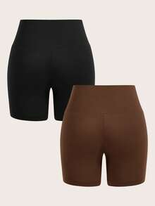 SHEIN EZwear 2入組女式短款緊身休閒短褲，適合夏季穿著