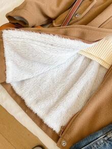 Tween Girl Patchwork Faux Fur Hooded Long Sleeve Cinched Waist Casual Jacket, Autumn/Winter Fall - Khaki - View 7