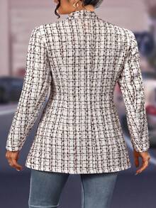 SHEIN CURVE+ 大码女式休闲粗花呢开襟羊毛衫 - 彩色 - 查看 2