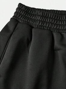 Girlism Teen Girls Black Loose Straight Fit Pocketed Knit Joggers, Casual Sports & Loungewear, Autumn/Winter Black Pants Black Wide Leg Pants Wide Leg Pants Baggy Pants Loose Pants Fall - Black - View 3