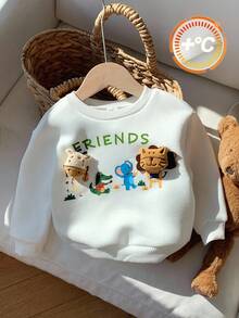 SHEIN 男婴可爱动物图案保暖圆领卫衣，舒适百搭休闲基础款套头衫，适合室内、室外、日常穿着、运动、玩耍、聚会、秋冬季节度假穿着。这款男婴动物图案卫衣长袖印花上衣是秋季男婴的理想之选。