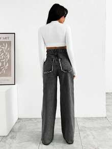 EURMUSE HIGH RISE WIDELEG JEAN WITH FRAYED POCKET - Light Grey - View 2