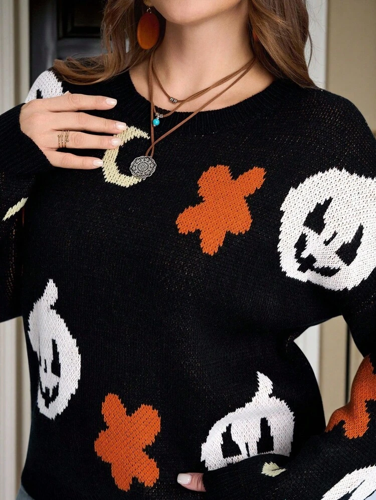 Plus Size Women's Casual Crew Neck Long Sleeve Pullover Sweater Fall Women Clothes Winter Clothes Halloween Clothes Halloween Costumes Autumn Halloween Cosplay Women's Winter Sweater