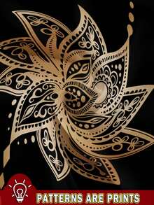 SHEIN LUNE Áo ba lỗ in họa tiết hoa sen tối giản giản dị, cỡ lớn, phù hợp cho mùa hè - màu đen - Xem 3