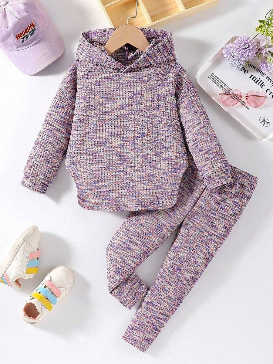 Elladie kids Bộ 2 món áo hoodie cầu vồng màu kẹo cho bé gái và quần dệt kim mềm mại rộng rãi co giãn, mùa xuân/thu - Màu xanh hải quân - Xem 1