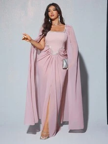 Viva Relle Đầm maxi dài tay xòe dáng dài sang trọng, lãng mạn, dự tiệc cưới, tiệc tùng, tiệc tùng, tiệc cưới, tiệc đứng ... - Bụi hồng - Xem 5