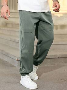 Manfinity Homme Plus Size Men's Solid Color Casual Cargo Style Jogger Pants, Fall