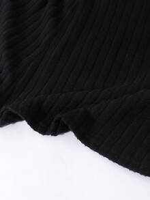 Vestido de línea A con cuello de lazo elegante vintage, mangas acampanadas acanaladas para adolescentes - Negro - Ver 8