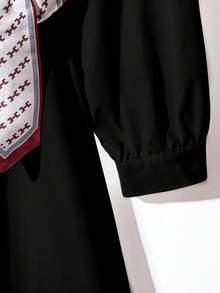 Franclia Fashionable Solid Color New Scarf Patchwork Shirt Dress - Black - View 5