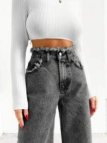 EURMUSE HIGH RISE WIDELEG JEAN WITH FRAYED POCKET - Light Grey - View 5