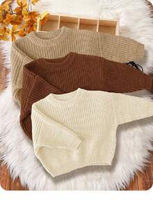 SHEIN 3 件套男婴休闲宽松圆领长袖毛衣，适合夏季 - 彩色 - 查看 8