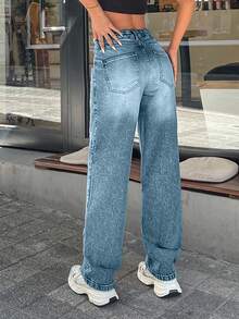 EURMUSE Women's Blue Breathable Comfortable Straight Fit Low Waist Jeans - Blue - View 2