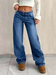 SHEIN Tall TALL SIZE LOW WAIST BAGGY LOOSE STRAIGHT LEG JEAN - Medium Wash - View 3