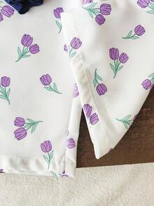 SHEIN Vintaside Kids Set 2 buc. bluză și pantaloni cu mânecă lungă și imprimeu floral pentru bebeluși, la modă, drăguț, versatil, potrivit pentru primăvară/toamnă, întoarcerea la școală, interior/exterior, purtare zilnică - Multicolor - Vizualizare 5