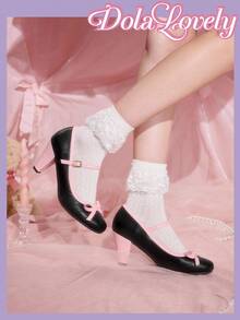 Dola Lovely 女士经典复古玛丽珍圆头花卉图案高跟鞋 - 黑色 - 查看 5