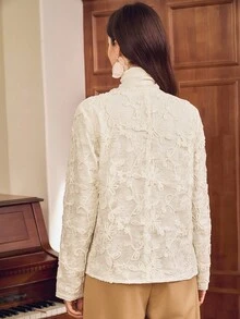 Omancia Áo khoác ren hoa 3D thanh lịch lãng mạn thời trang dành cho nữ, Thu/Đông - Màu be - Xem 2