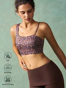 VARSIVA Sujetador deportivo de mujer con cuello asimétrico y estampado de leopardo - Multicolor - Ver 2