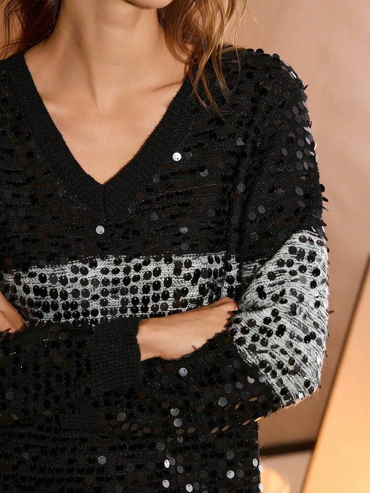 LOOSE V-NECK SEQUIN SWEATER, AUTUMN/WINTER