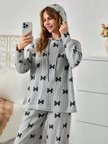 EURMUSE Grey Brushed Printed Top And Pants Leisure Set - Grey - View 6