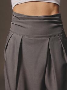 Hauture Formal Old Money Business Office Fall Suiting High Waisted Wrap Pleated Wide Leg Pants - Dark Grey - View 3