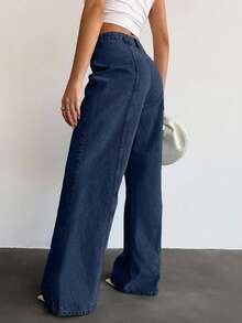 EURMUSE HIGH WAIST STRAIGHT LOOSE JEAN - Dark Wash - View 2