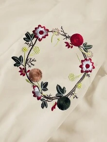 SHEIN LUNE Plus Size Women Flower Embroidery Lantern Sleeve Casual Shirt - Apricot - View 5