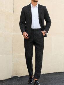 Manfinity Mode 男士时尚前扣缺口领商务西装套装