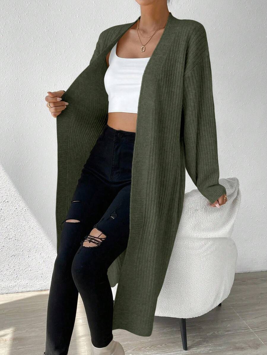 EMERY ROSE Áo khoác len cardigan tay loe cổ chữ V màu xanh quân đội dành cho nữ - xanh quân đội - Xem 1