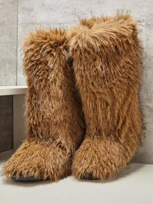 SHUZIA 女士温暖舒适的毛茸茸冬靴 - 紫紅色 - 查看 6