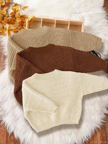 SHEIN 3 件套男婴休闲宽松圆领长袖毛衣，适合夏季 - 彩色 - 查看 2