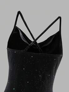 Tween Girl Solid Color Criss-Cross Back Shiny Draped Neck Dress