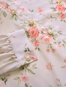 女士 V 领花卉印花优雅浪漫纽扣开合连衣裙，适合外出、派对、约会、下午茶、通勤、学校活动、感恩节、教师装、万圣节、圣诞节、新年、秋冬 - 彩色 - 查看 7