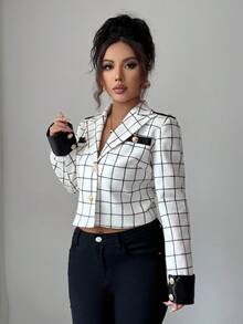 Elenzga 女士龙凤印花翻领收腰常规长度宽松休闲夹克，适合日常外出，秋冬季 - 彩色 - 查看 4