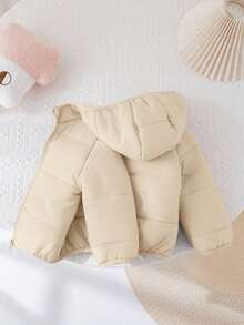 SHEIN Áo khoác có mũ lót giữ nhiệt dễ thương cho bé gái, đa năng khi mặc ngoài trời, mùa thu/đông - Màu Khaki - Xem 5