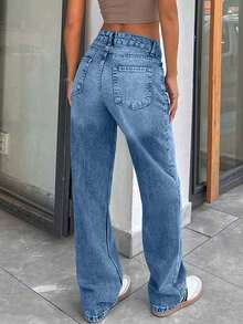 SHEIN Cottnline LOW RISE CROPPED STRAIGHT CUT WOMEN JEAN - Blue - View 2