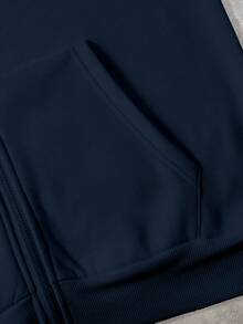 Manfinity Dauomo New York Letter Print Applique Embroidery Casual Long Sleeve Zip-Up Hoodie, Versatile Autumn/Winter Outerwear - Navy Blue - View 7