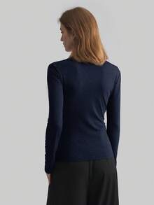 Ontre Women's Solid Color Round Neck Long Sleeve Metal Button Waist Casual Long Sleeve Elegant Commuter Autumn Women's Wear, Commuter Women's Wear, Business Casual Women's Wear, Christmas, Halloween, Christmas Party, Outing, Office Wear