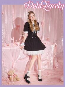 Dola Lovely 女士经典复古玛丽珍圆头双带花卉图案高跟鞋 - 黑色 - 查看 2