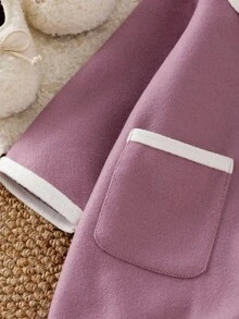Souflis Souflis Baby Girl Casual Fashion Versatile Retro Elegant Contrast Color Coat Jacket Suitable For Autumn And Winter Daily Wear Fall - Purple - View 3