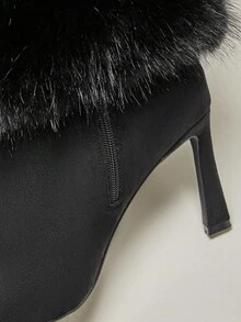 SHUZIA 女士迷人仿皮草及膝侧拉链性感细高跟靴 - 黑色 - 查看 7