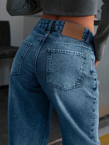 EURMUSE WOMEN LOW WAIST STRAIGHT Y2K WASH STREET WEAR - Baby Blue - View 5