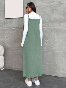 EURMUSE WOMEN LONG DENIM DRESS POCKET DETAILED - Mint Green - View 2