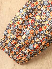 SHEIN 少女花卉拼布束腰A字长袖复古优雅休闲圆领花卉连衣裙 - 彩色 - 查看 6