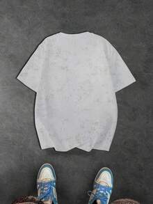 Sport MetroGents 男士休闲时尚街头蜘蛛印花水洗落肩宽松运动T恤，夏季 - 白色 - 查看 2