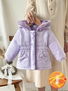 SHEIN Baby Mädchen Lässig Mode Schleife Dekor Dicke Kapuzen Winter Jacke, geeignet für den täglichen Gebrauch im Winter
