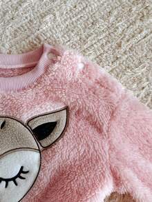 SHEIN Baby Girl Toddler/Newborn 0-3 Years Spring/Summer Casual Cute Fruit Pear Print Crew Neck Long Sleeve Sweatshirt + Ribbed Leggings Pants Set Fall Winter - Pink - View 3