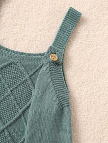 SHEIN 新生男婴/女婴幼儿秋冬服装：绿色针织连体衣、工装裤、毛衣，舒适、百搭、时尚、可爱、复古、经典、简约设计基础款，适合室内、户外、滑雪、日常穿着、运动、玩耍、派对、拍照、度假